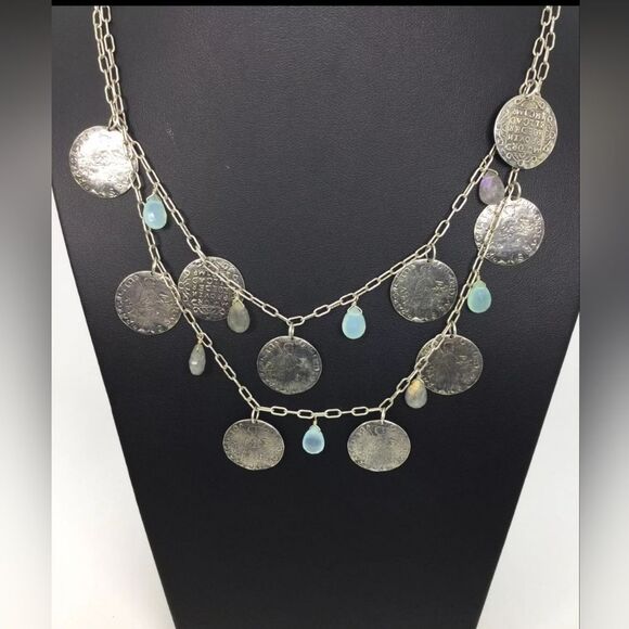 Stella & Dot Riviera Coin Labradorite & Chalcedony Necklace - Picture 1 of 5